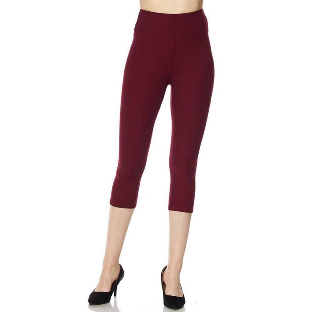 World of Leggings Brushed Basic Solid High Waisted Plus Size Capris - 3 Inch